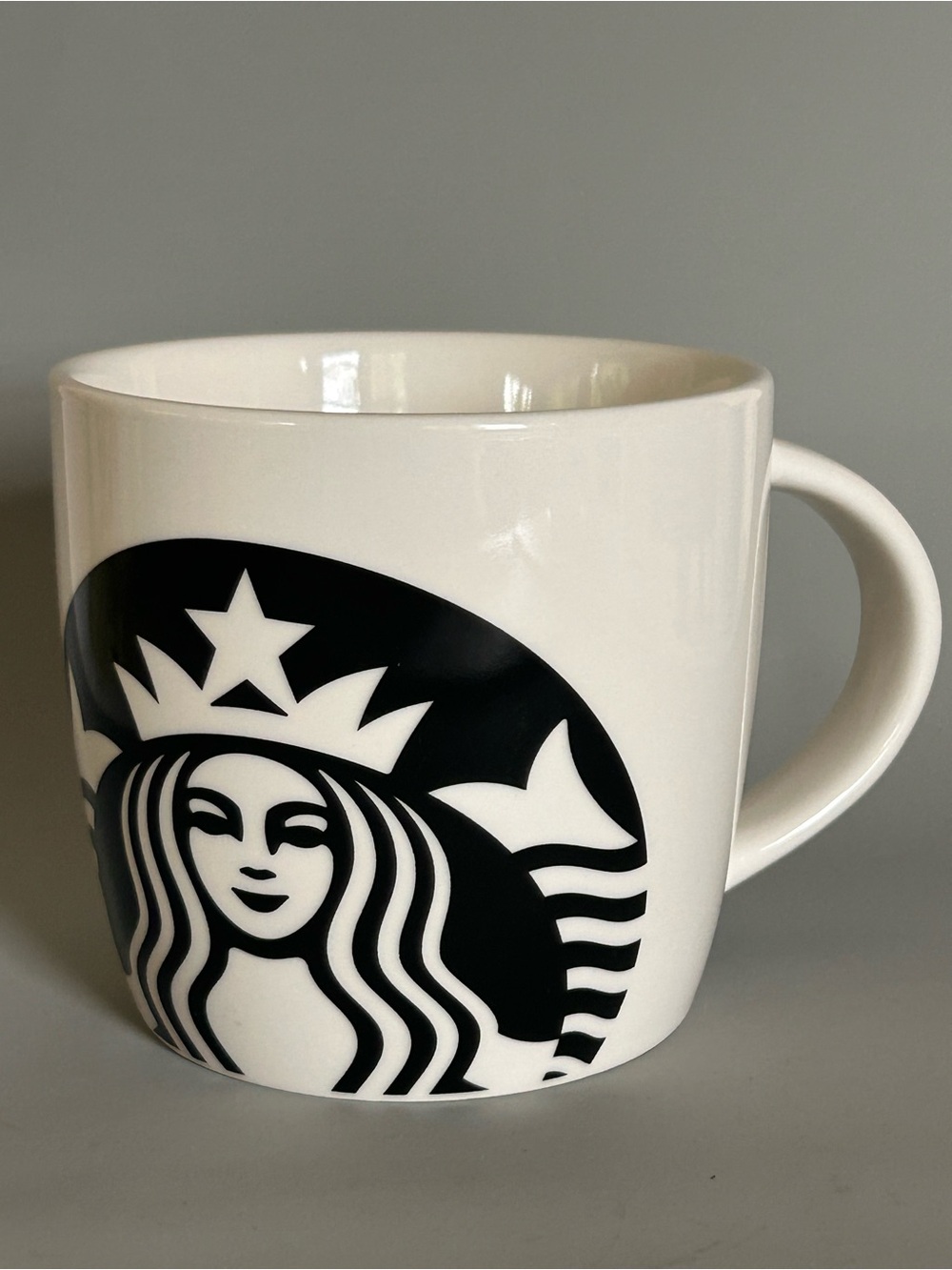 STARBUCKS SIREN MERMAID LOGO COFFEE TEA CERAMIC‎ CUP MUG BLACK WHITE 14oz